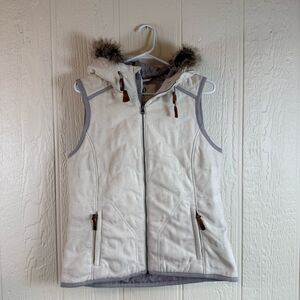 Prana Cream Quilted Hooded Vest with Faux-Fur Trim